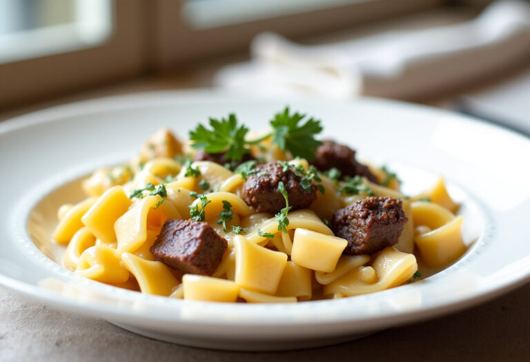 Delicious Creamy Beef and Bowtie Pasta recipe - step by step cooking guide