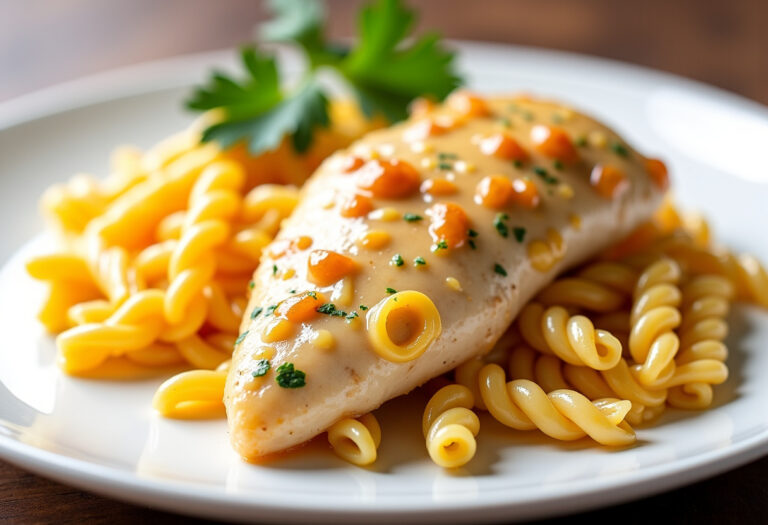 Delicious Creamy Garlic Parmesan Chicken with Cheesy Twisted Pasta recipe - step by step cooking guide