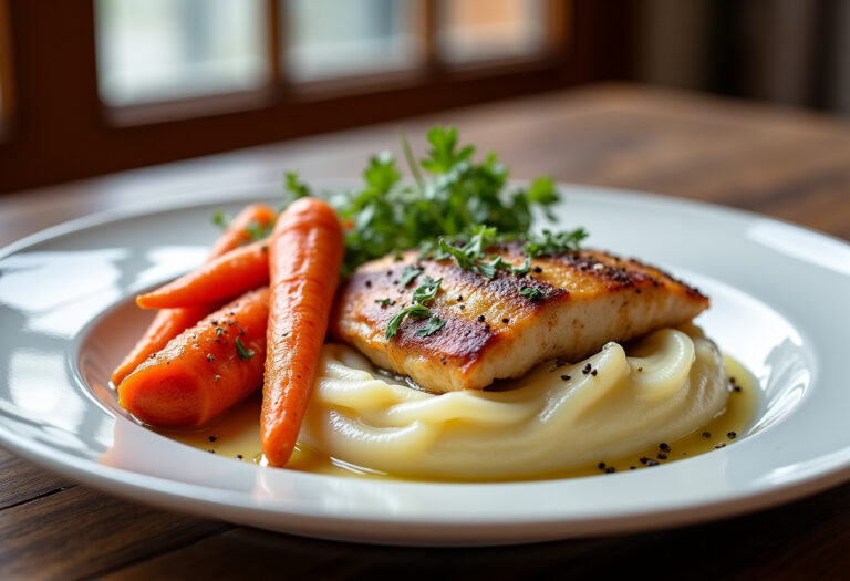 Delicious Garlic Herb Chicken with Creamy Mash & Roasted Carrots recipe - step by step cooking guide