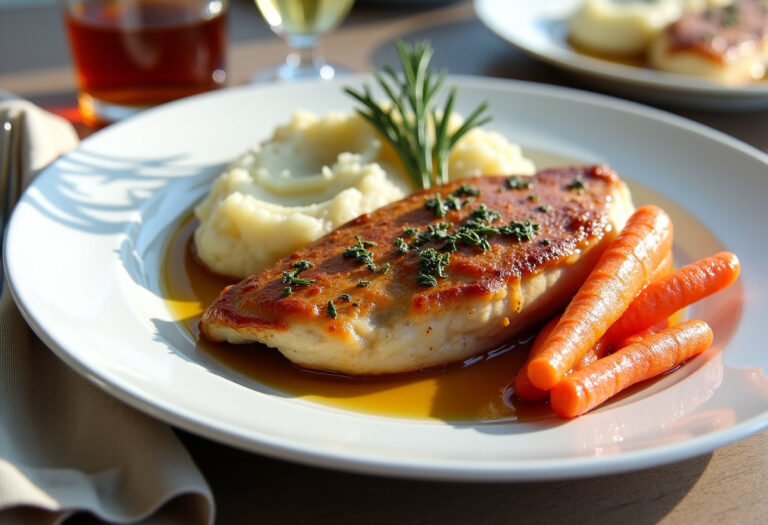 Delicious Garlic Herb Chicken with Creamy Mash & Roasted Carrots recipe - step by step cooking guide