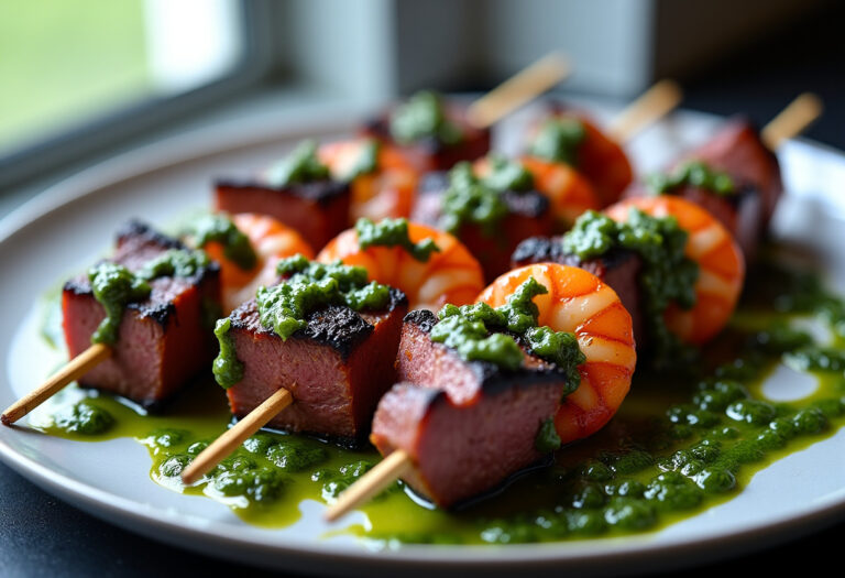 Delicious Grilled Surf & Turf Skewers with Chimichurri recipe - step by step cooking guide