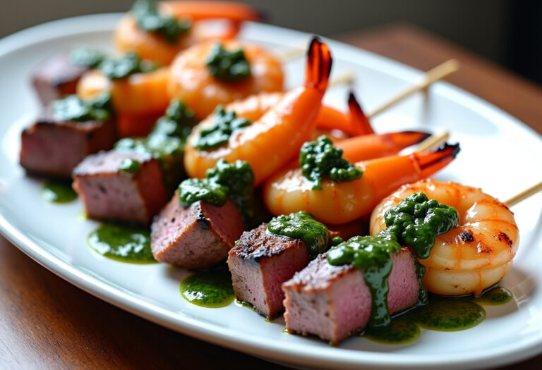 Delicious Grilled Surf & Turf Skewers with Chimichurri recipe - step by step cooking guide