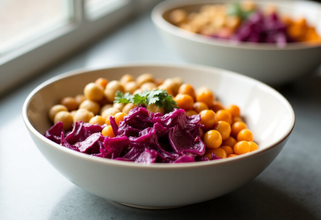 Roasted Veggie & Chickpea Bowls with Maple Dijon Tahini Dressing