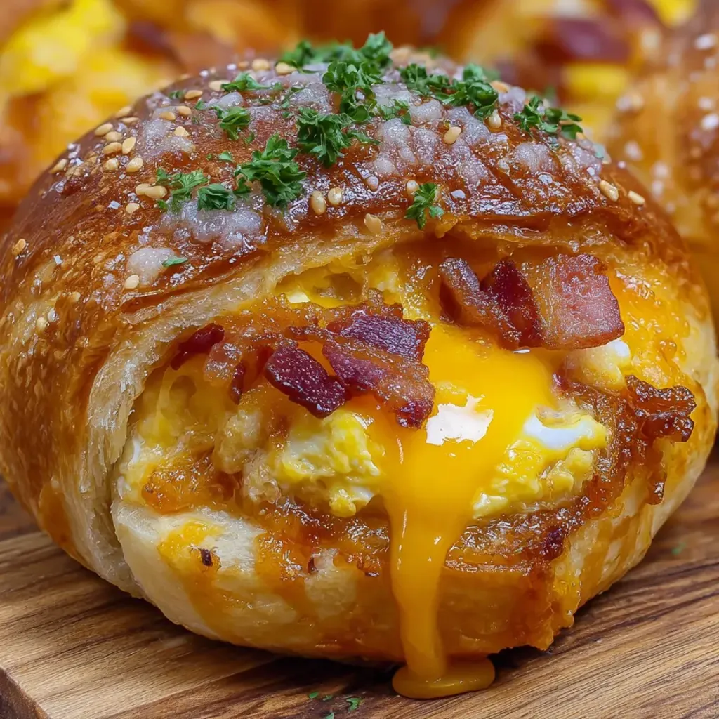 Cheesy Egg and Sausage Stuffed Pretzel Rolls