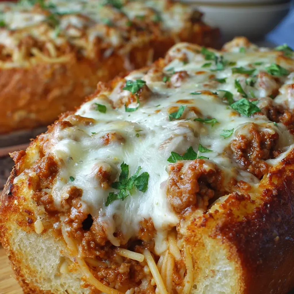 Cheesy Spaghetti Stuffed Garlic Bread Recipe
