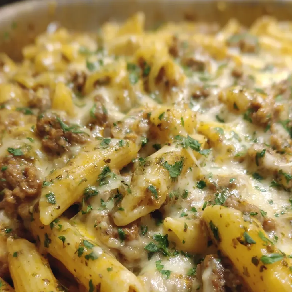 Creamy Cheesy Beef Pasta Skillet Recipe
