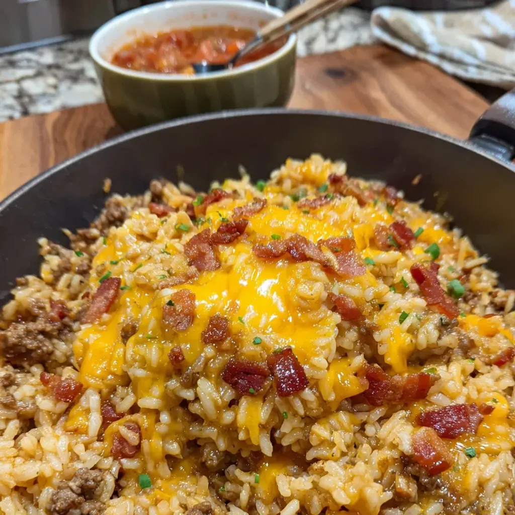 Savory Bacon Cheeseburger Rice Casserole
