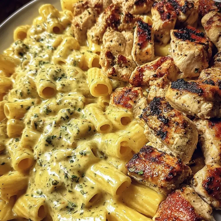 Creamy Cheddar Parmesan Garlic Butter Chicken Rigatoni