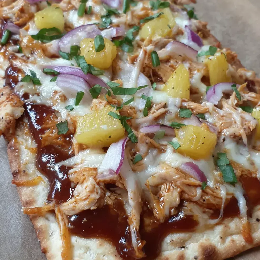 Delicious Hawaiian BBQ Chicken Flatbread Pizza Recipe