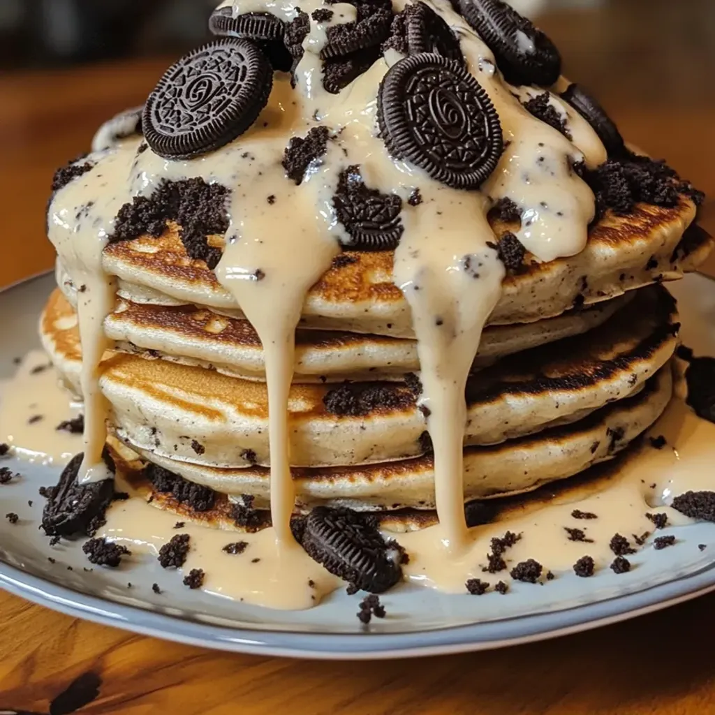 Delicious Oreo Pancakes: Cream Cheese Drizzle Recipe