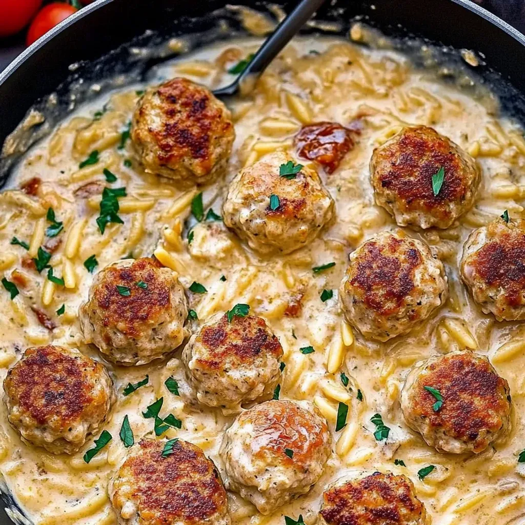 Irresistible Marry Me Chicken Meatball Orzo Casserole