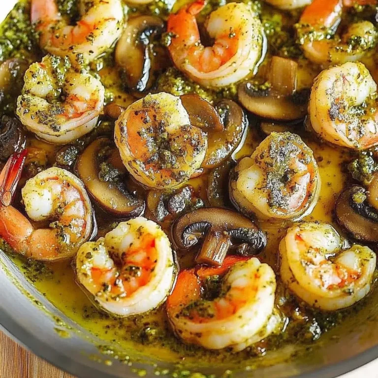 Mouthwatering Pesto Shrimp and Mushroom Delight