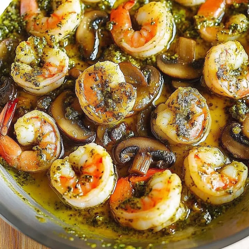 Mouthwatering Pesto Shrimp and Mushroom Delight