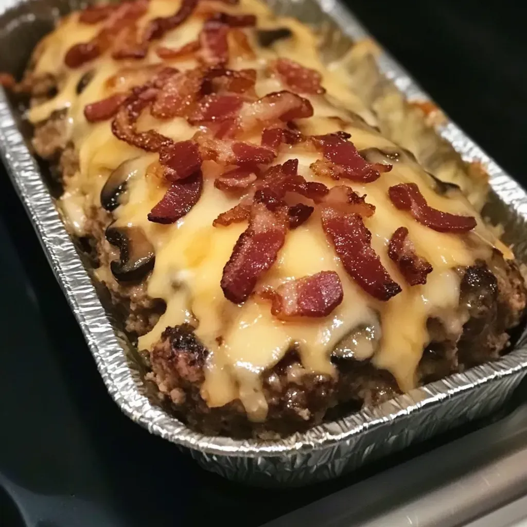 Savory Bacon Mushroom Swiss Meatloaf Recipe