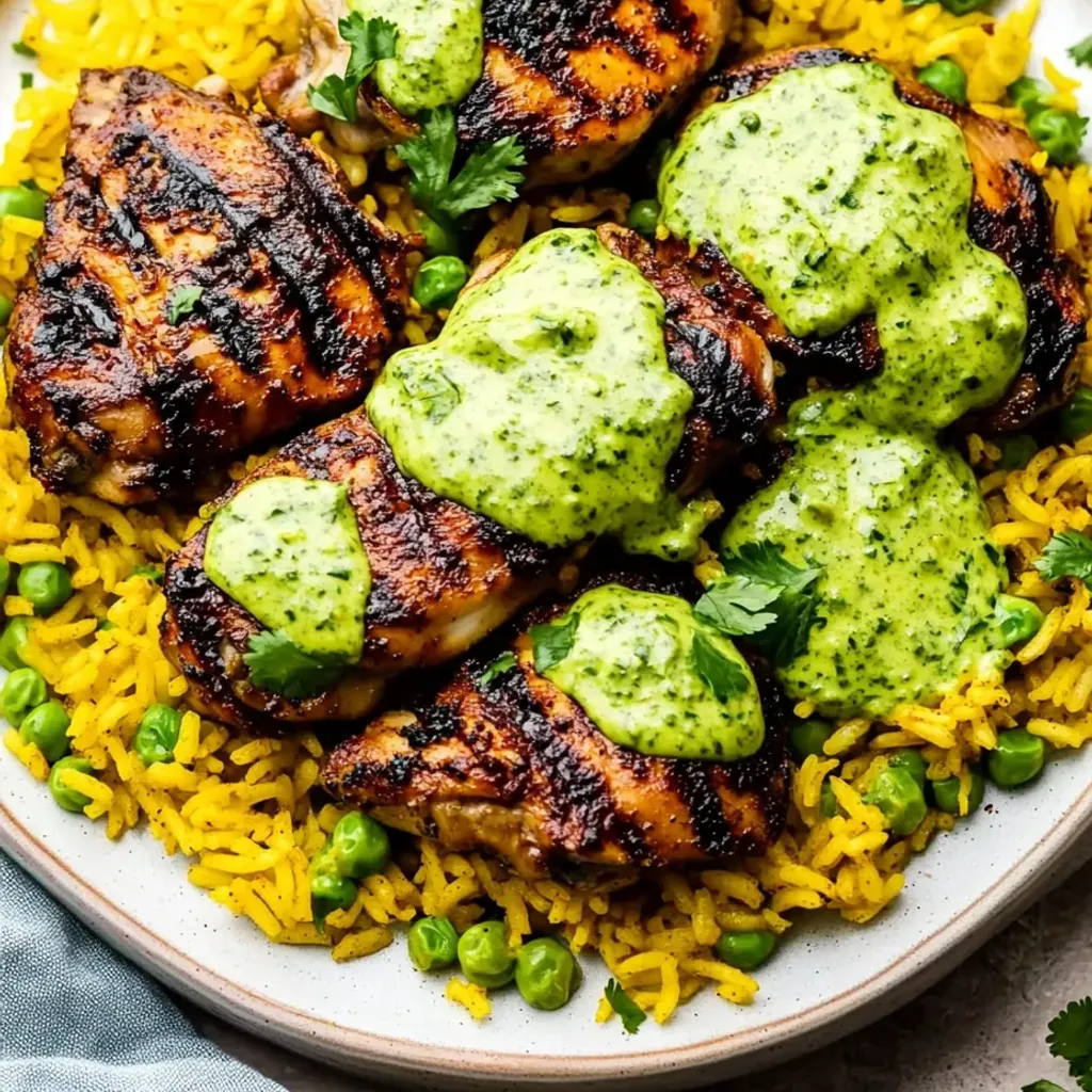 Savory Peruvian Chicken Rice with Zesty Green Sauce