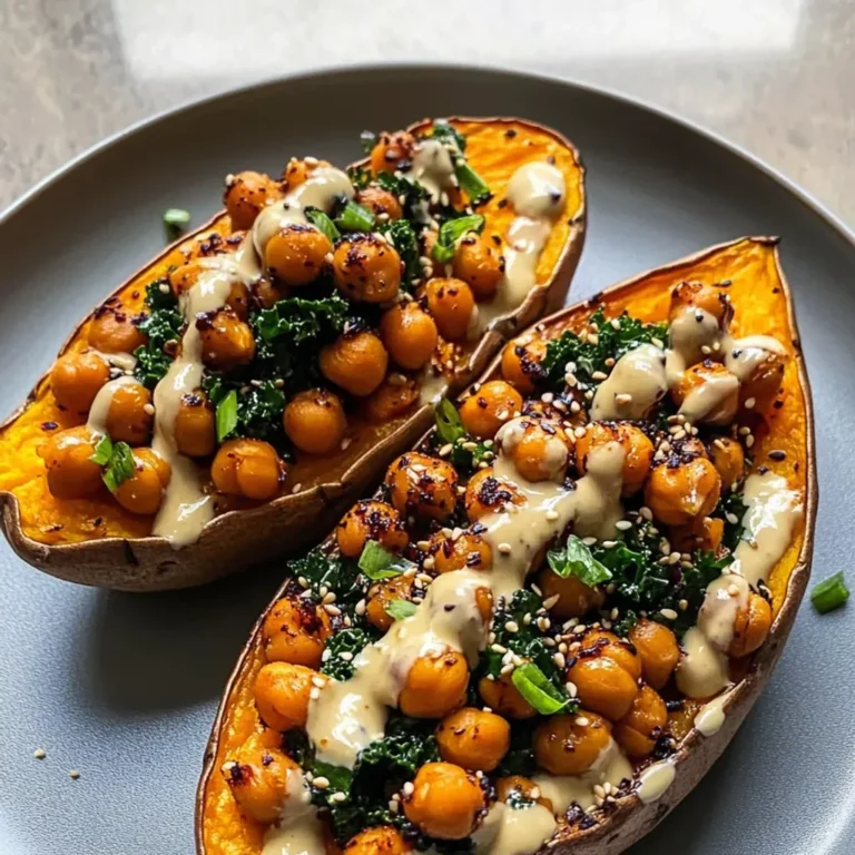 Tahini Butter Chickpeas Over Sweet Potatoes