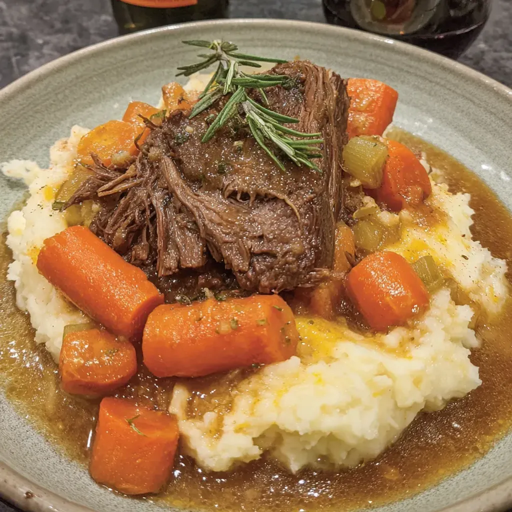 Tender Slow Cooker Pot Roast with Goat Cheese Mash